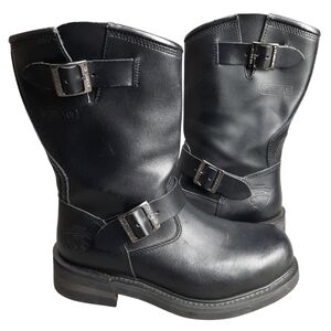 Herman Survivors Steel Toe Biker Black Leather ANSI Rated Boots SZ 8